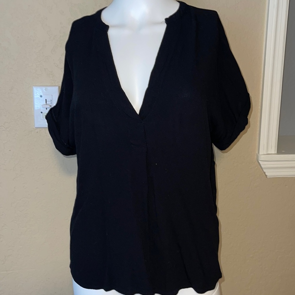 Black linen blouse top